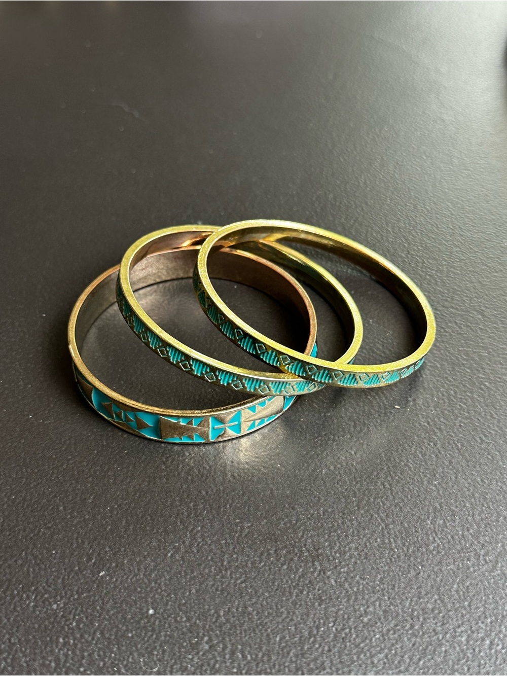 bebe Turquoise and Gold Enamel Bangle Set